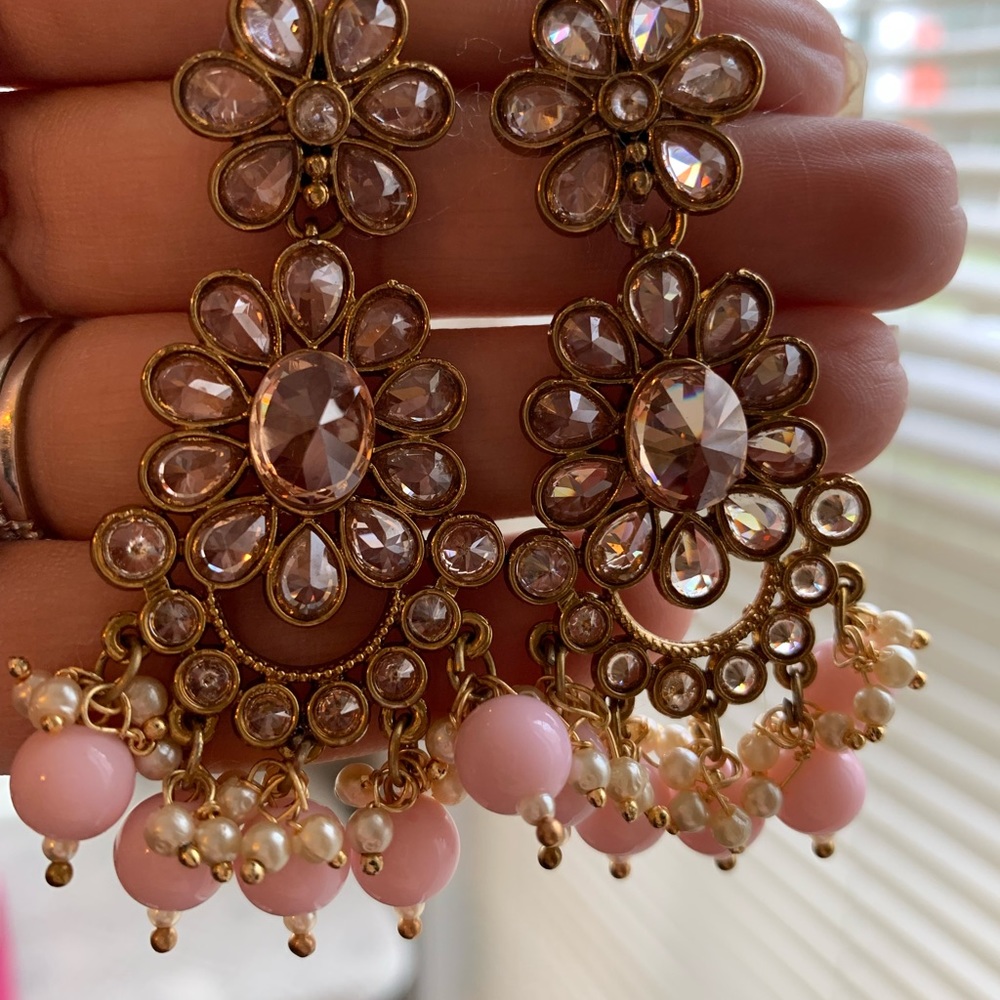Indian pakistani necklace earrings set polki pink